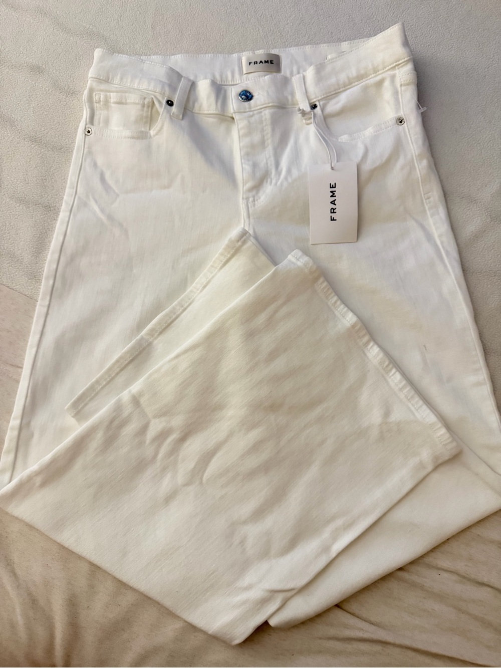 FRAME Low Rise Le Slim Palazzo Wide Leg Jeans White Size 30 NWT - Picture 7 of 9